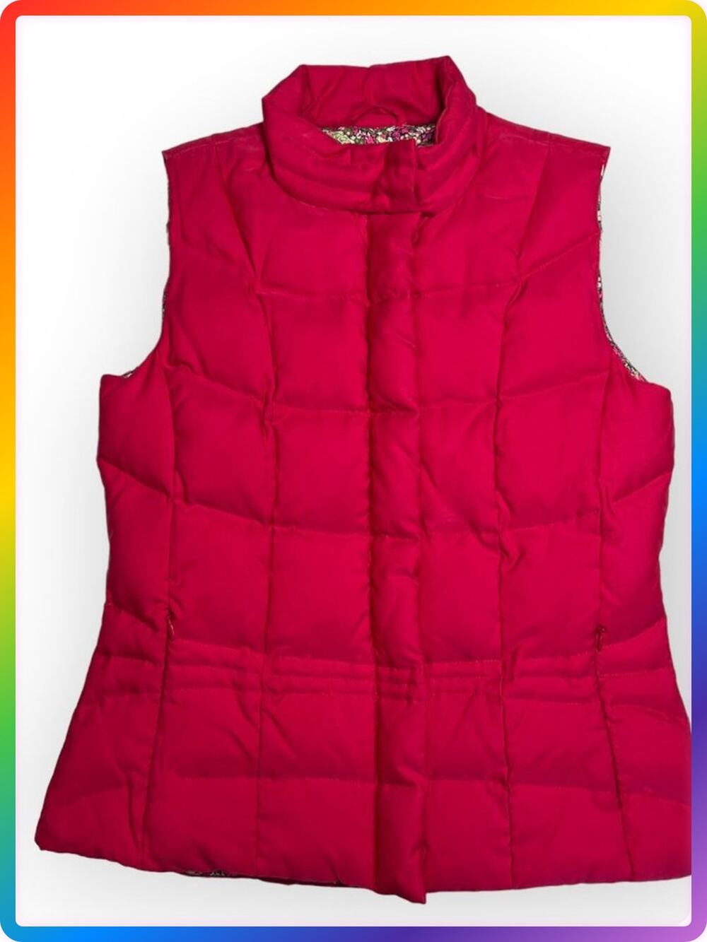 Lilly Pulitzer Quilted Down Puffer Vest SIZE XS Hot Pink Animal Print Interior